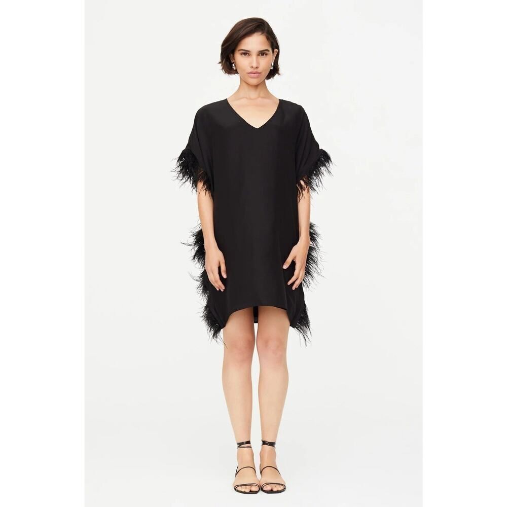 NWT Marie Oliver Maura Black Silk Feather Trim Dress Size Small $378